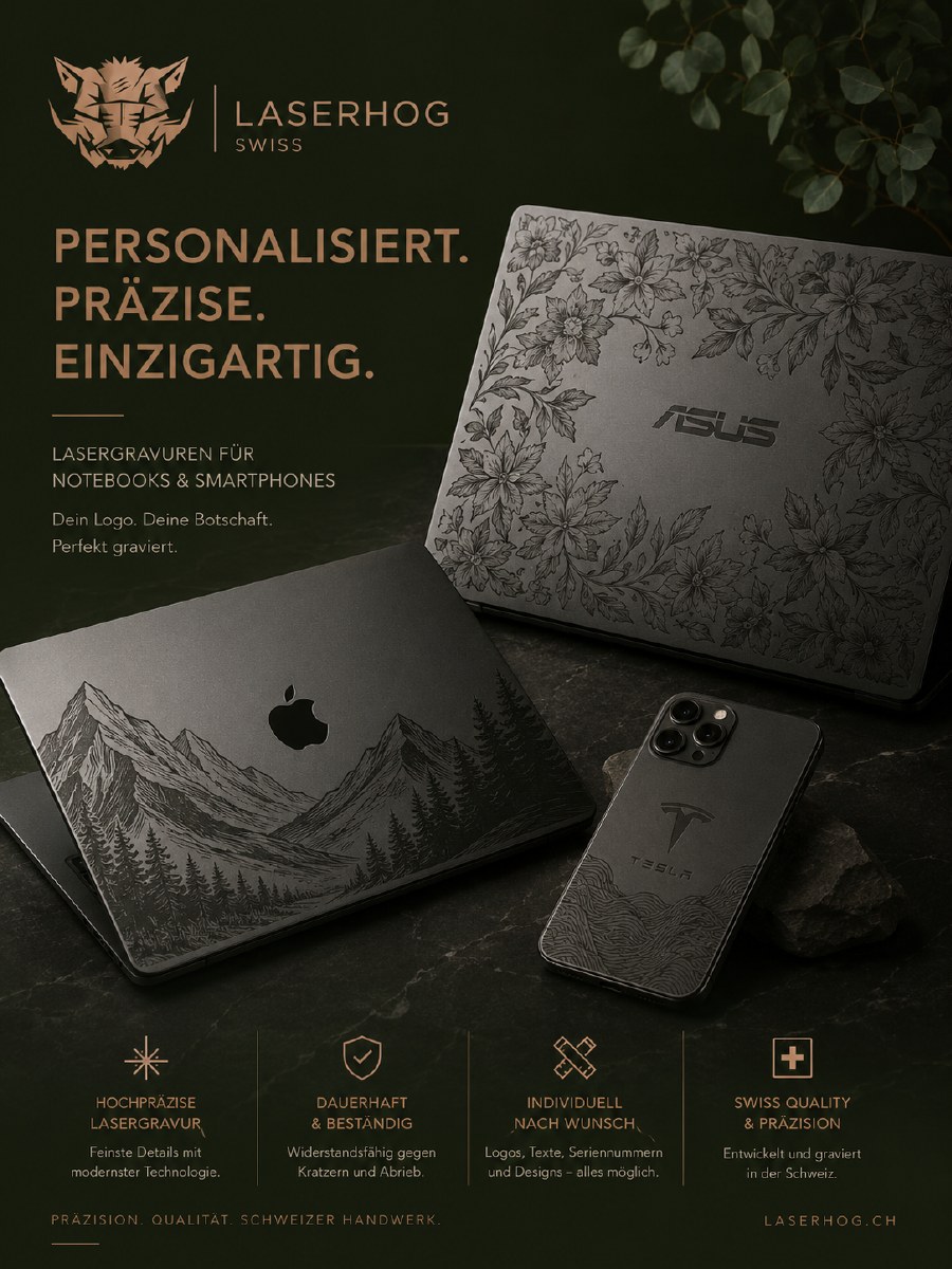 Personalisierte Gravuren auf Notebook und Smartphone