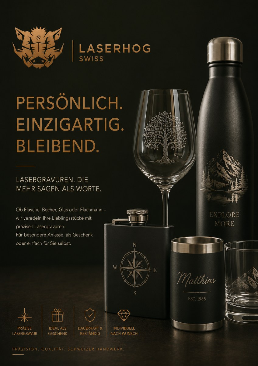 Gravierte Flaschen, Becher und Gläser